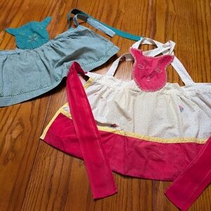 Colorful Child's 2 Apron Set with Cat Face Designs